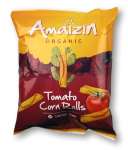 CHIPSY KUKURYDZIANE O SMAKU POMIDOROWYM BEZGLUTENOWE BIO 100 g - AMAIZIN