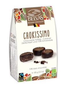 BELGIJSKIE CZEKOLADKI Z TOFFI I KARMELEM FAIR TRADE BEZGLUTENOWE BIO 100 g - BELVAS
