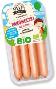 PARÓWKI WIEPRZOWE DELIKATNE BEZGLUTENOWE BIO 150 g - WASĄG - Zamówienia przyjmujemy do piątku do godz.. 10:00 