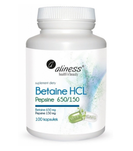 Betaina HCL + Pepsyna 650 / 150 mg Trawienie (100 kaps) Aliness