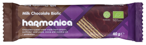 WAFELEK Z KREMEM MLECZNO - KAKAOWYM W POLEWIE Z MLECZNEJ CZEKOLADY Z PROBIOTYKAMI BIO 40 g - HARMONICA