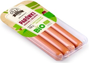 PARÓWKI DROBIOWE Z WOŁOWINĄ BIO 150 g - WASĄG - Zamówienia przyjmujemy do piątku do godz.. 10:00 